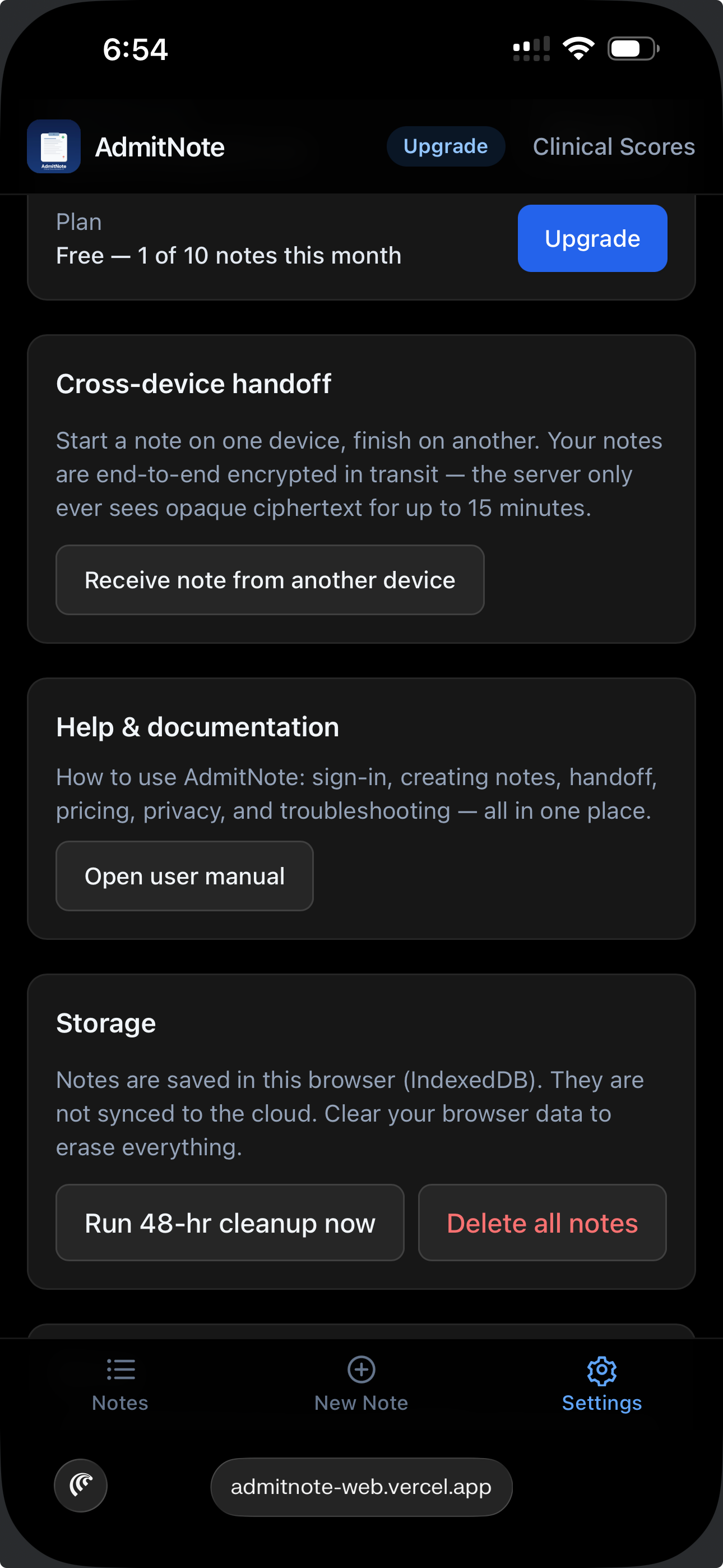 Receive menu on the destination device